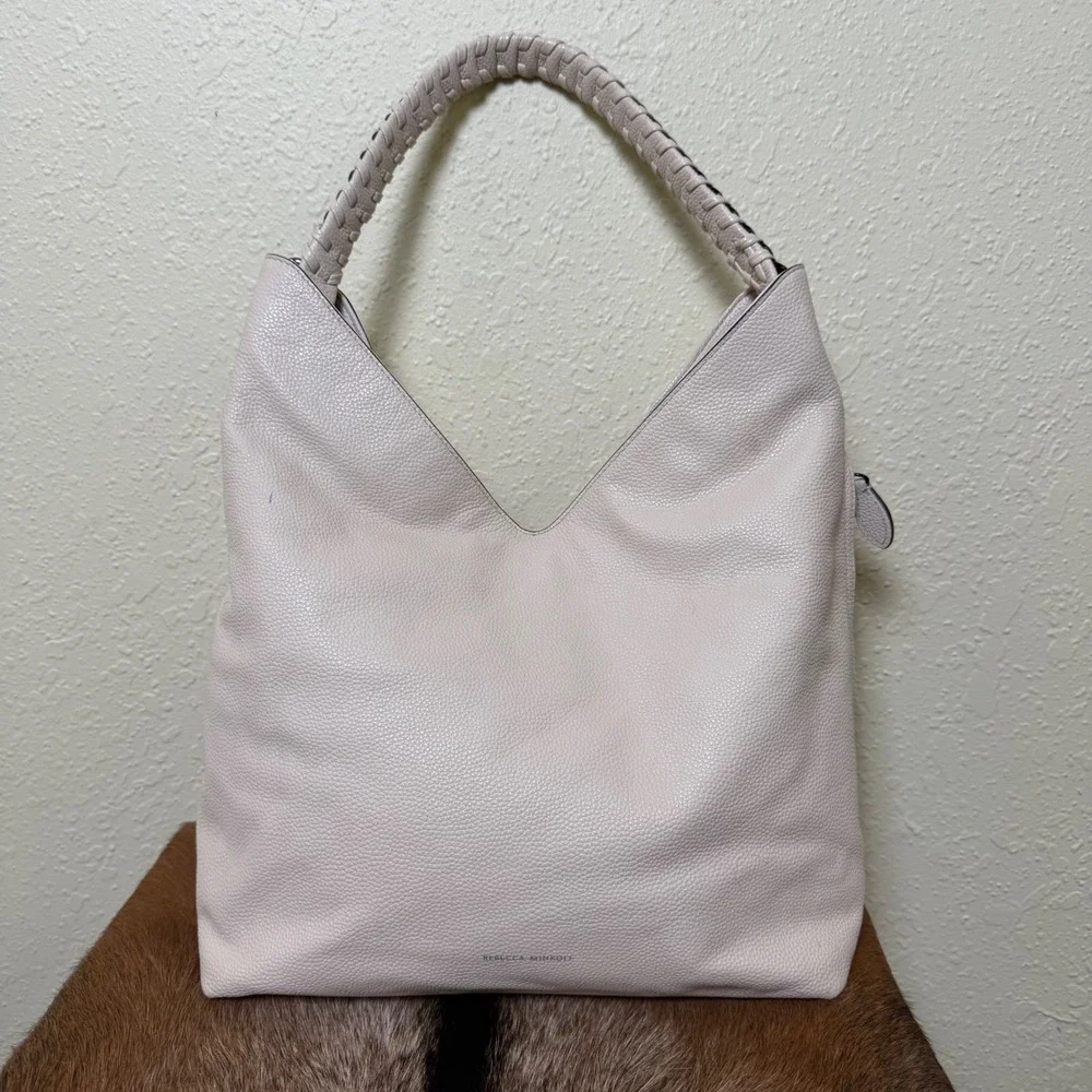 Rebecca Minkoff Chain Hobo Bag Cream Leather Handle Side Zippers Quiet Luxury
